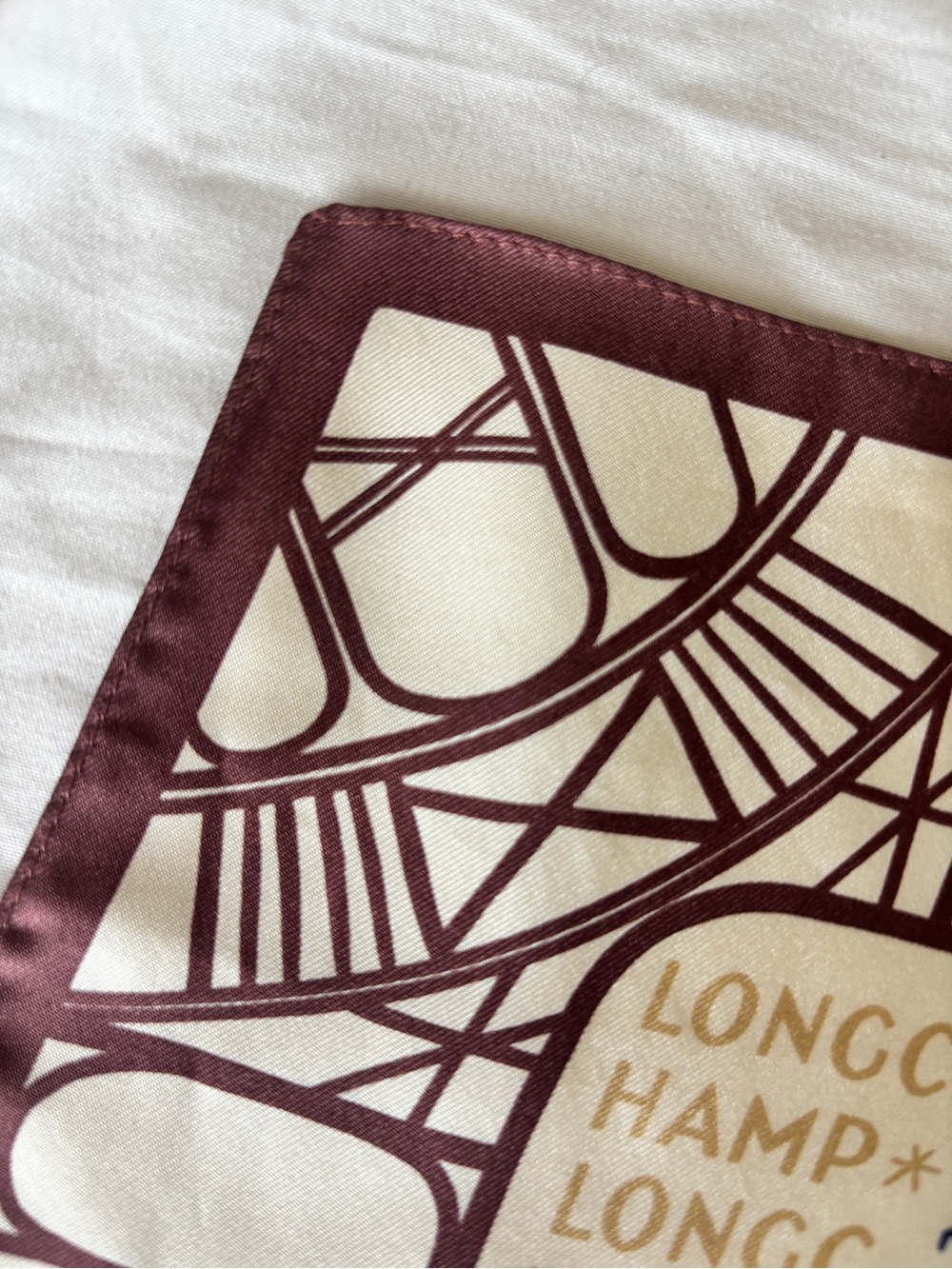 Longchamp Paris Gavroche 100% Silk Brown & Cream Eiffel Tower Print Scarf - Picture 3 of 7
